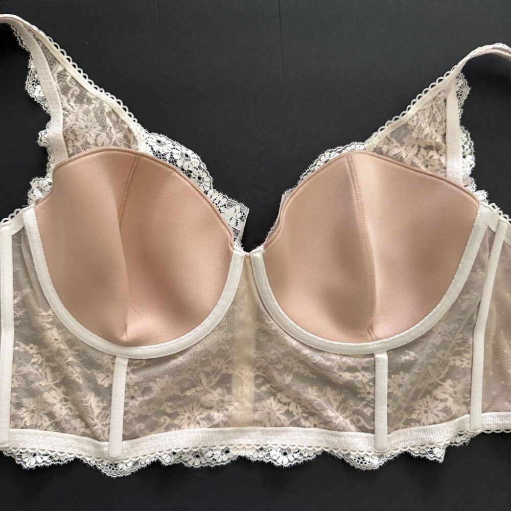Victorias Secret Dream Angels 38DD Lace Lined Demi Bra Bralette Off White Bridal - Picture 9 of 10